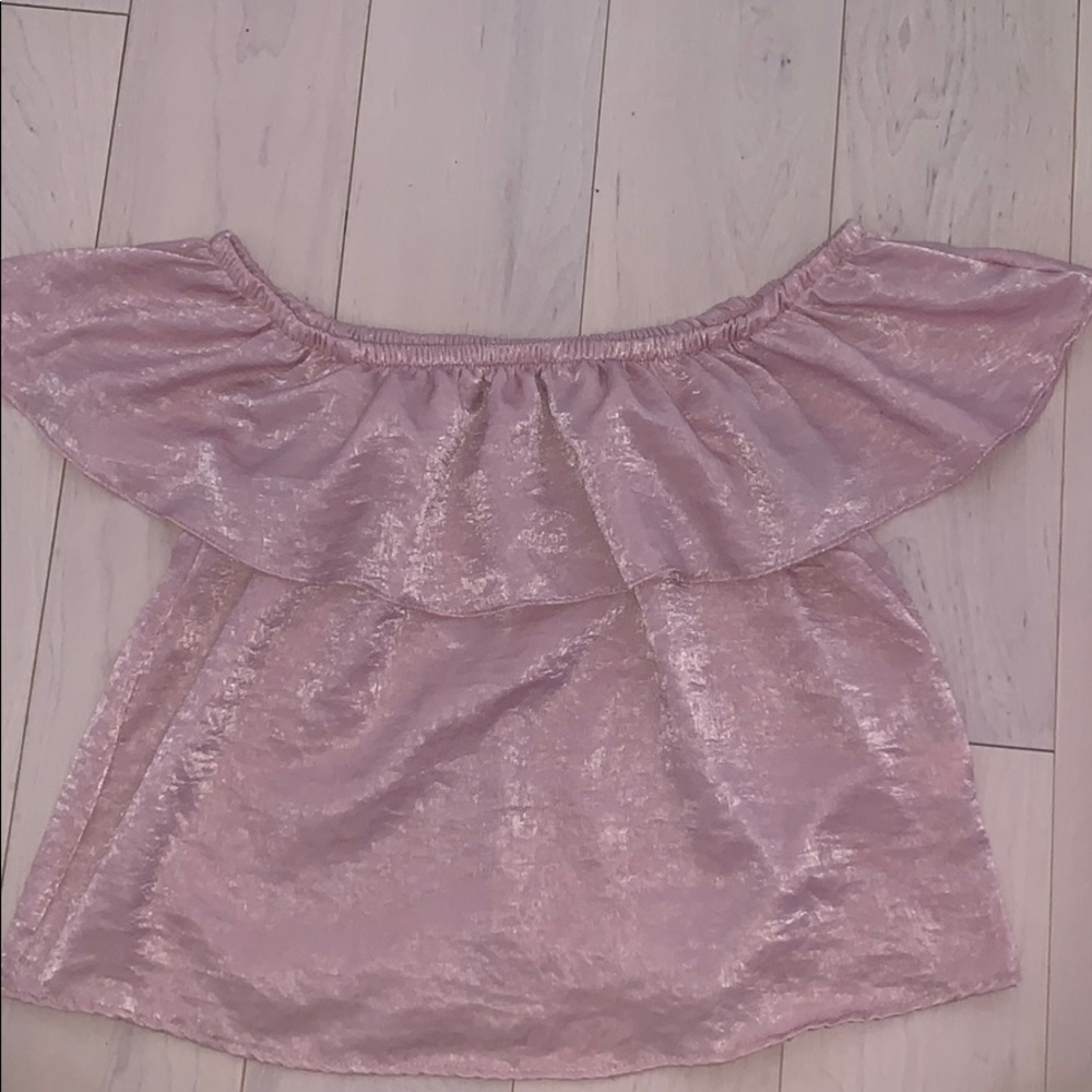 pink off the shoulder ruffle top